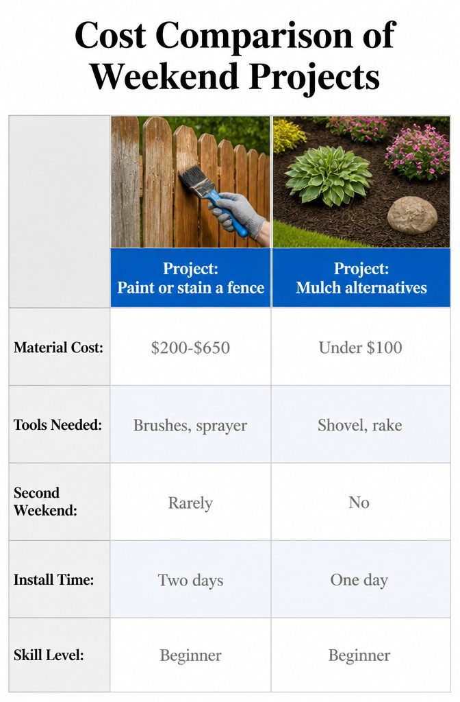 13 Backyard Landscape Ideas on a Budget That Actually Work 20 Table comparing costs of different backyard projects.