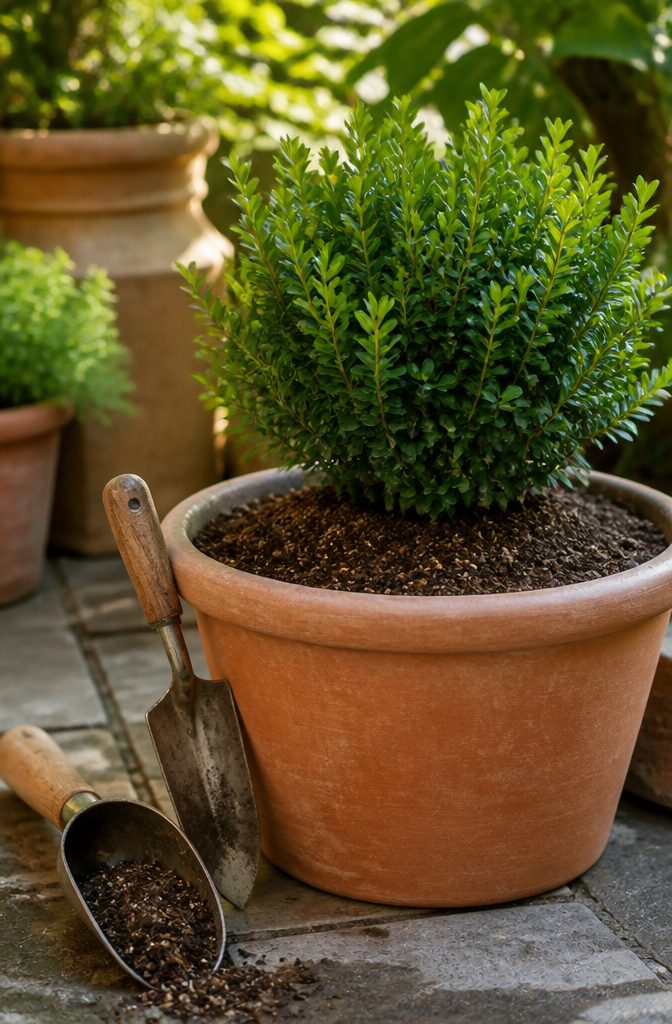Fresh potting mix in a container, highlighting its loose and crumbly texture.