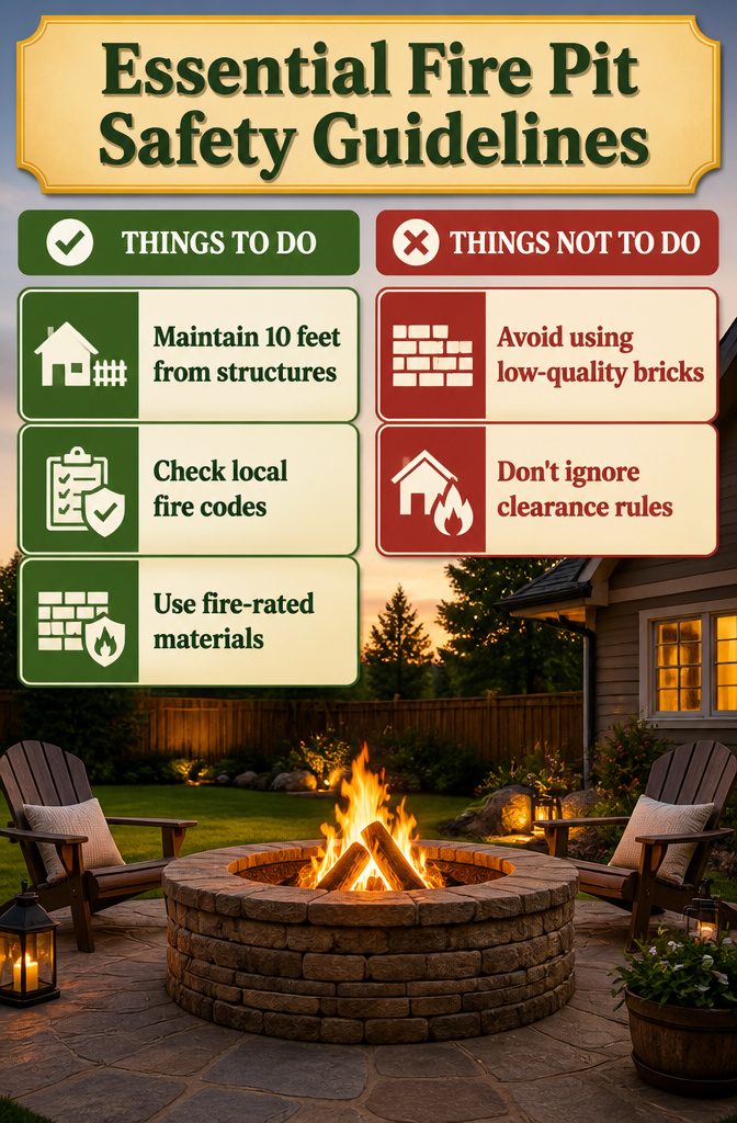 Safety guidelines for fire pit clearance and construction.