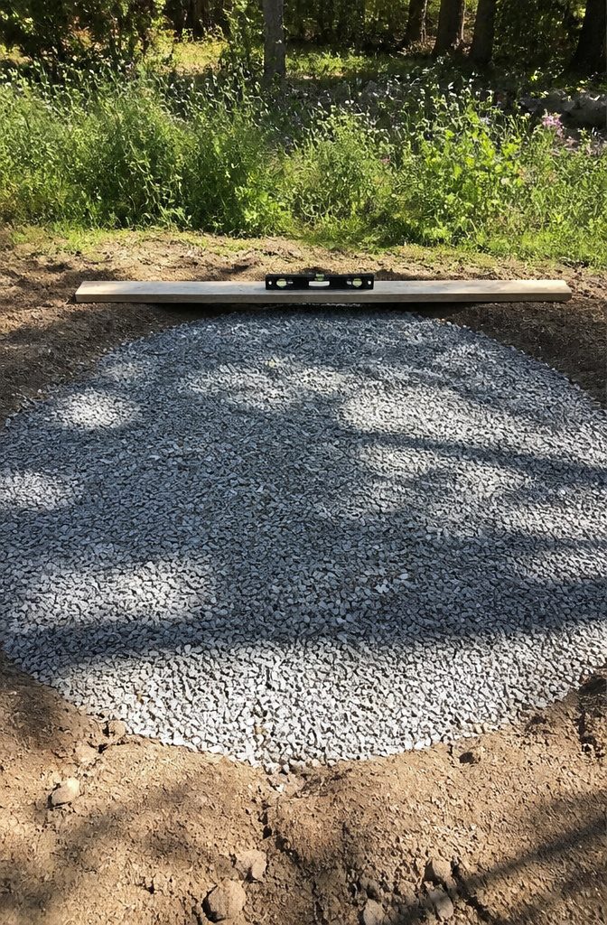 A layer of crushed stone filling the base of a fire pit.