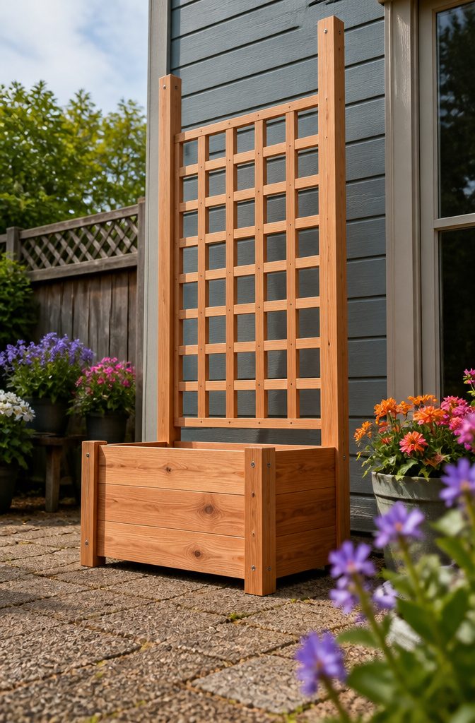 How to Build a DIY Planter Box with Trellis in 6 Steps 4 Trellis frame made of 1x2 supports fixed to the planter box.