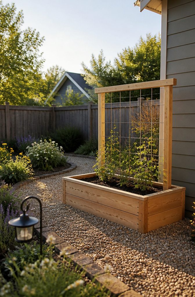 How to Build a DIY Planter Box with Trellis in 6 Steps 6 Planter box filled with soil, prepared for planting.