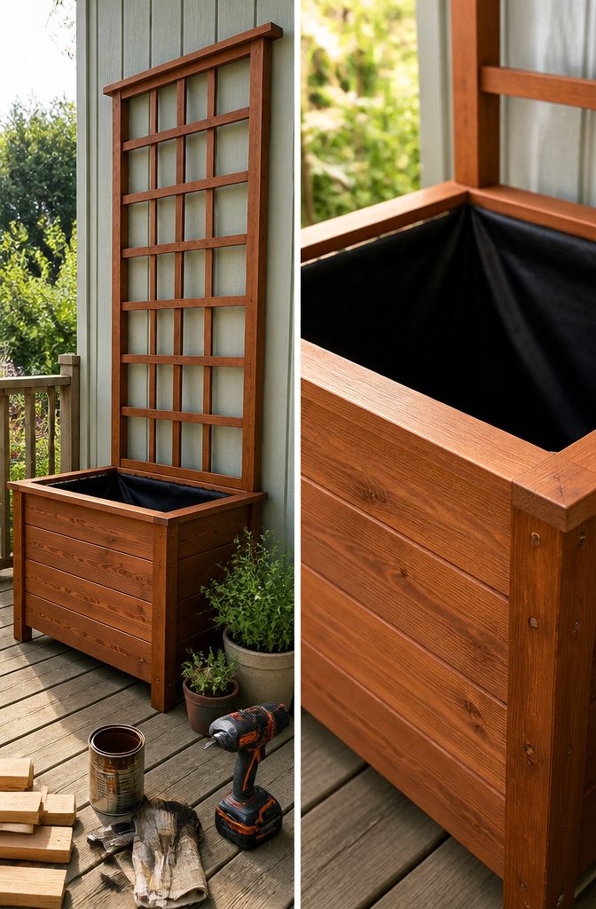 How to Build a DIY Planter Box with Trellis in 6 Steps 5 Sanded edges of cedar boards ready for finishing.