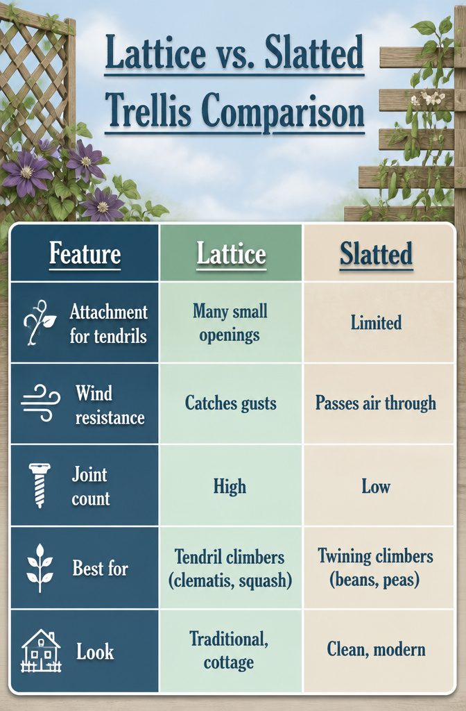 How to Build a DIY Planter Box with Trellis in 6 Steps 8 Comparison image of lattice and slatted trellis designs.