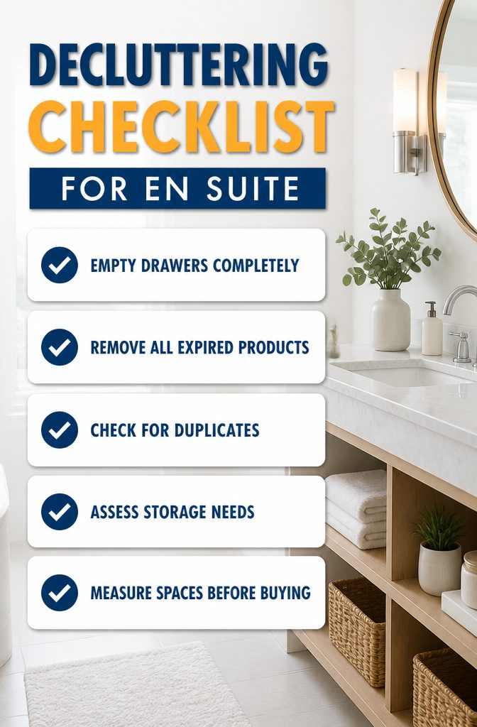10 En Suite Storage Ideas to Reclaim Your Space in 2026 11 A checklist for decluttering items in a bathroom cabinet.