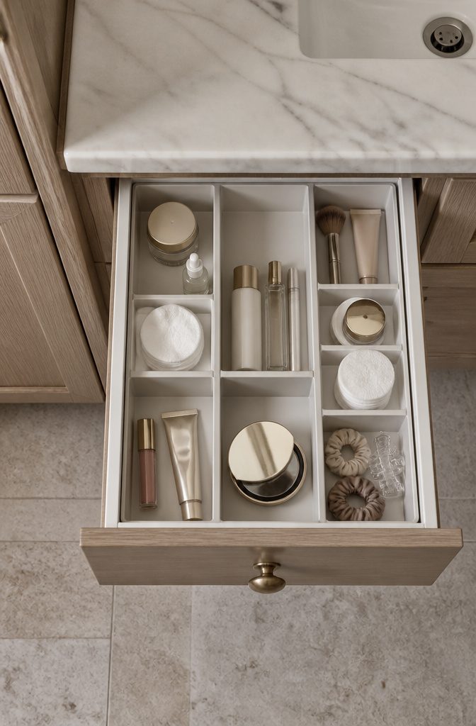 10 En Suite Storage Ideas to Reclaim Your Space in 2026 10 Drawer organizers fitted inside a shallow bathroom drawer.