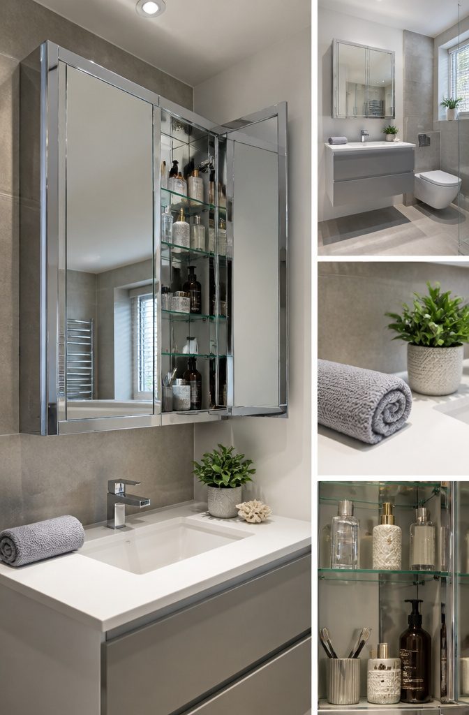 10 En Suite Storage Ideas to Reclaim Your Space in 2026 14 A mirrored cabinet installed above a bathroom sink.