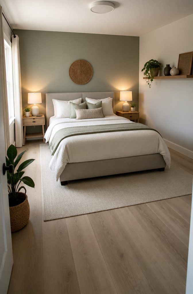 8 Functional Bedroom Ideas for Calm, Organized Spaces in 2026 10 A well-arranged bedroom with a centered bed and matching nightstands.