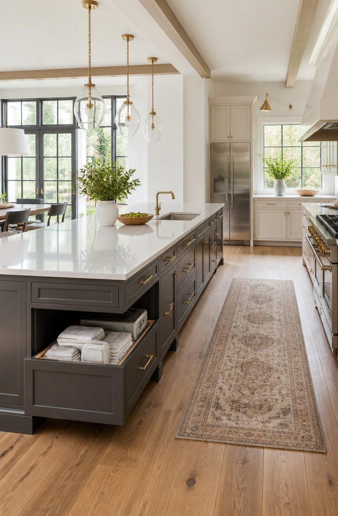 10 Functional Kitchen Cabinet Ideas for Better Storage in 2026 10 Drawers under a kitchen island providing accessible storage space.