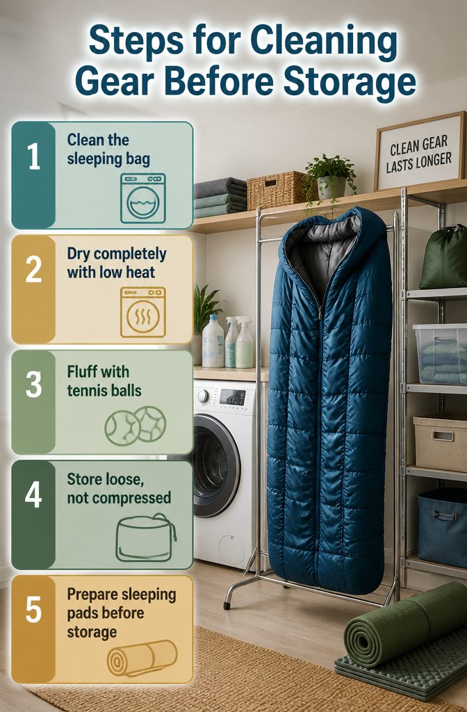 10 Gear Organization Ideas for Your Space in 2026 11 Steps for cleaning gear before storage displayed on a chart.