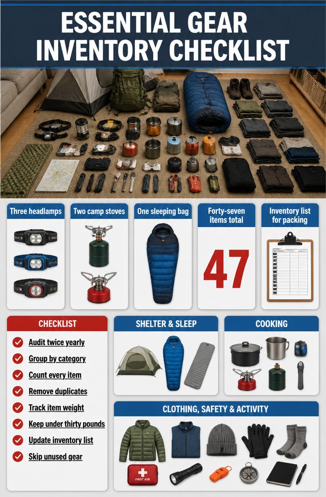 10 Gear Organization Ideas for Your Space in 2026 12 Living room floor covered with various camping gear items laid out.