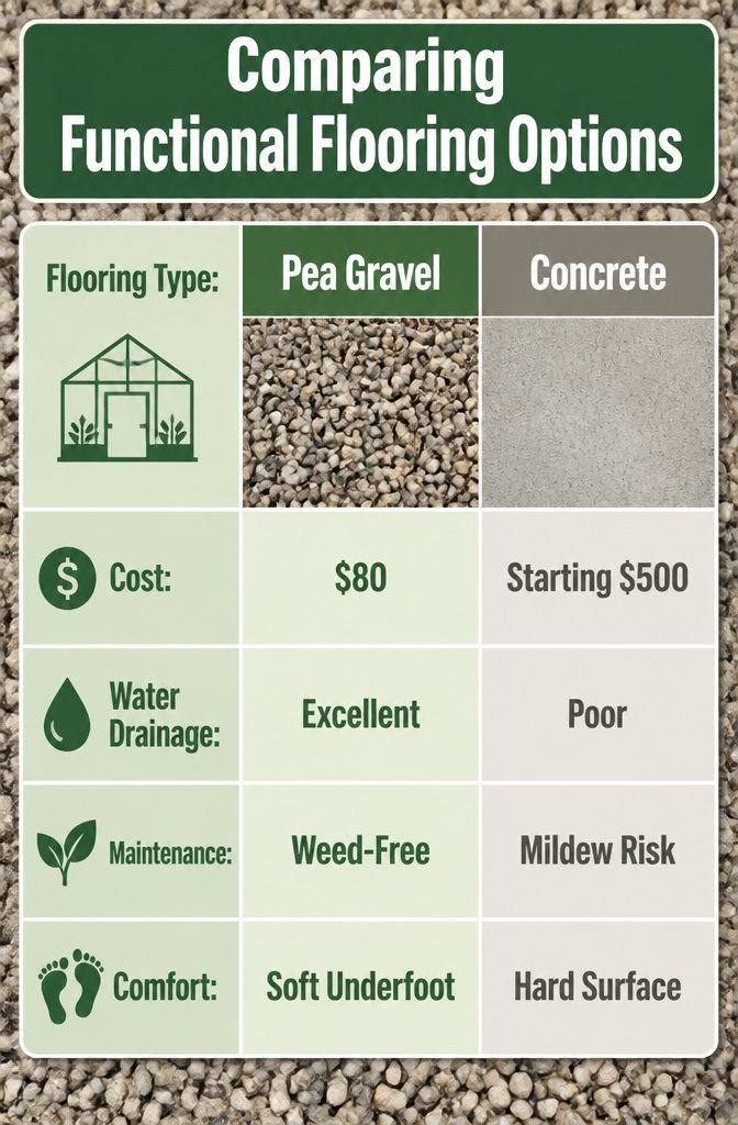 Information comparing different flooring options for a greenhouse.