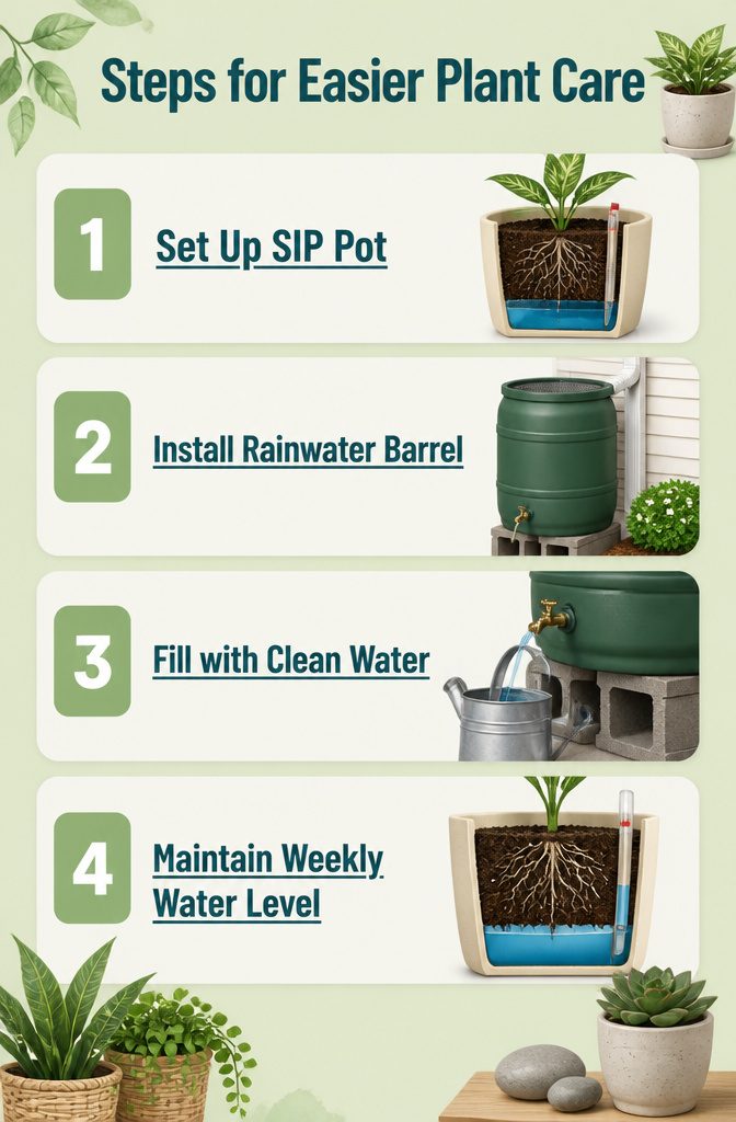 Self-watering pots designed for easy plant maintenance.