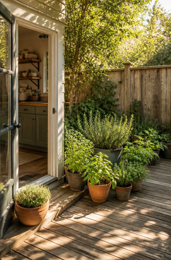 Growing Herbs Outdoors: Planting, Watering and Harvesting Tips 1 Herbs growing in a sunny spot close to a kitchen.