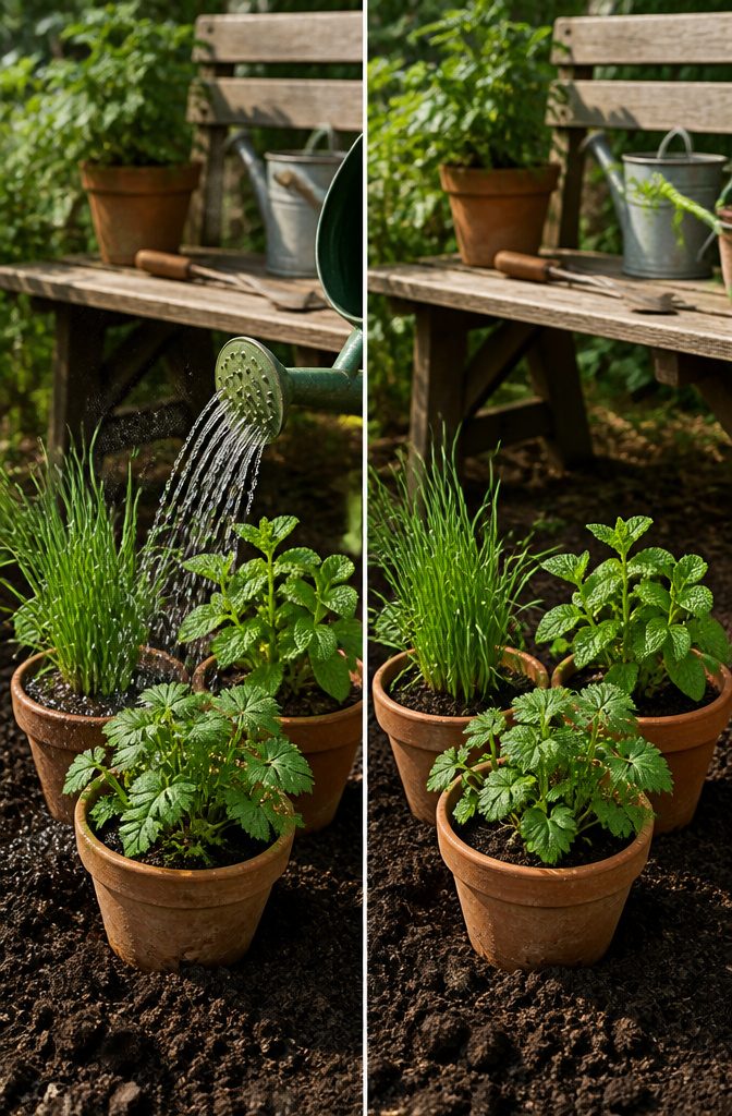 Growing Herbs Outdoors: Planting, Watering and Harvesting Tips 5 A gardener checking soil moisture for newly planted herbs.