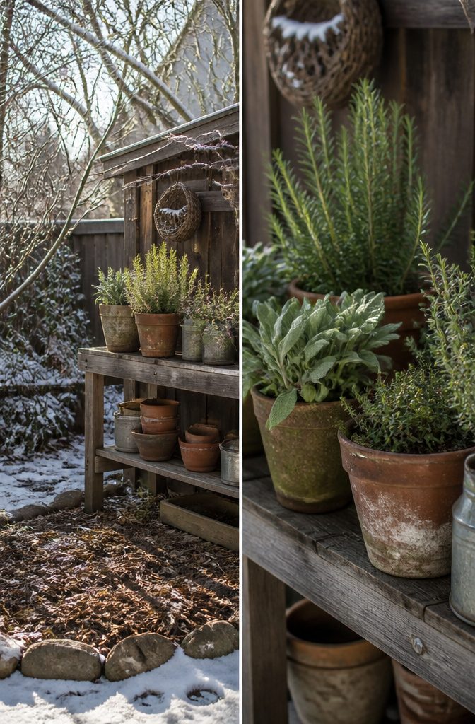 Growing Herbs Outdoors: Planting, Watering and Harvesting Tips 8 A gardener preparing herbs for winter indoors.