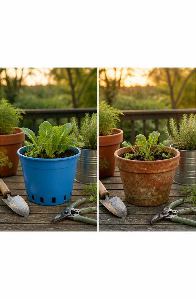 A selection of pots with visible drainage holes.