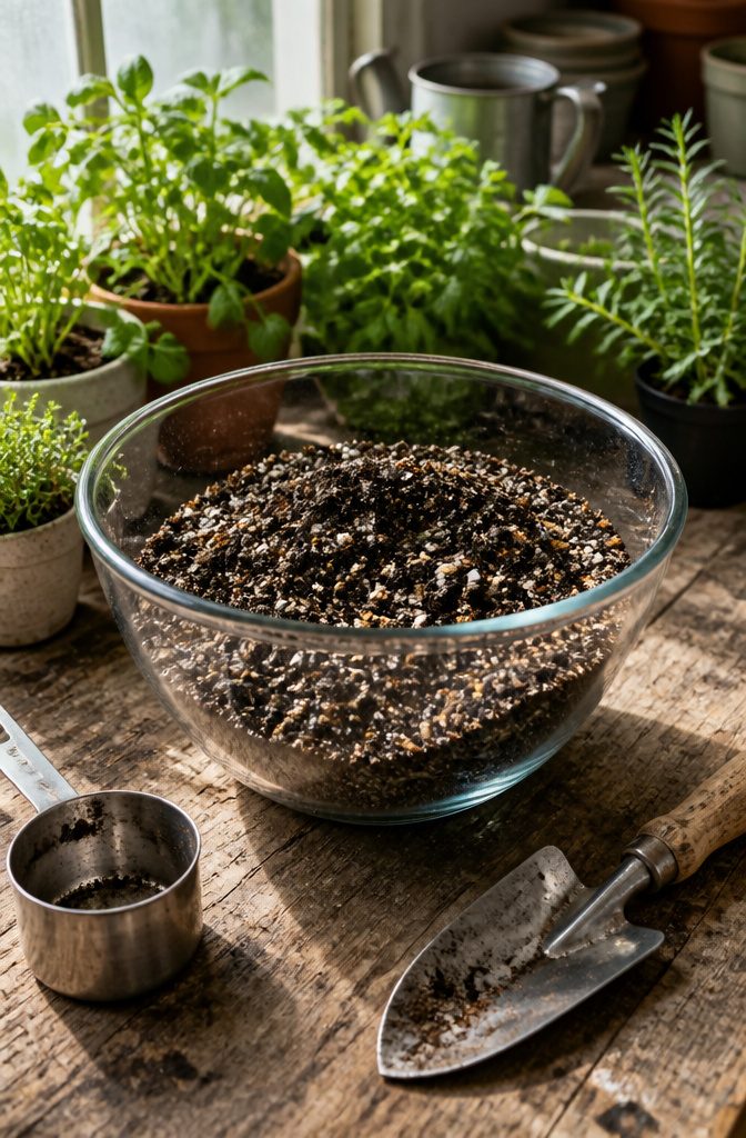 An intricate soil mix displayed in a glass bowl.