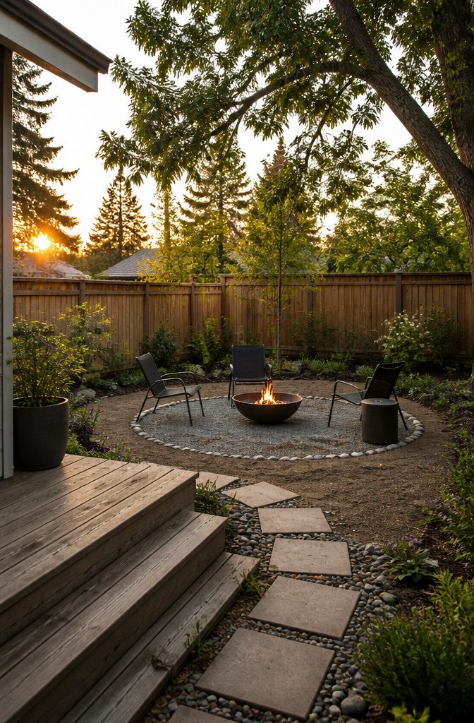 10 Little Backyard Ideas That Maximize Every Square Foot in 2026 6 A portable fire pit placed in a small backyard corner.