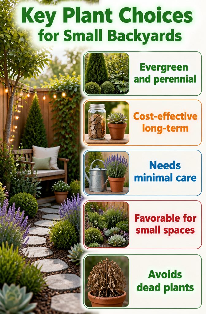 10 Little Backyard Ideas That Maximize Every Square Foot in 2026 15 Key plant choices for small backyards displayed in a garden.