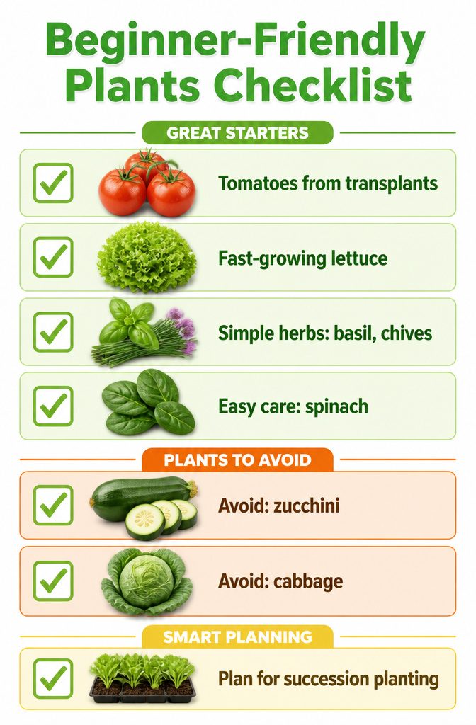 Raised Garden Bed for Beginners: 7 Steps to Start Growing 11 A checklist of beginner-friendly plants for gardening.