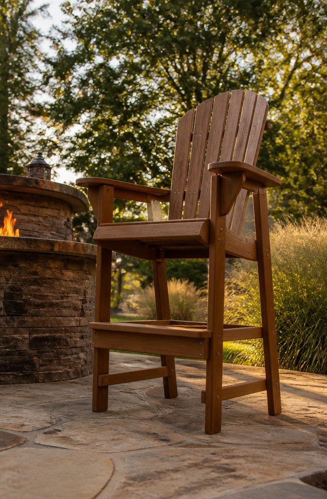 Tall Adirondack chair at bar height with extended legs and arms.