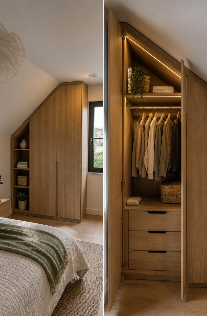 A fitted wardrobe designed for an awkward bedroom layout.