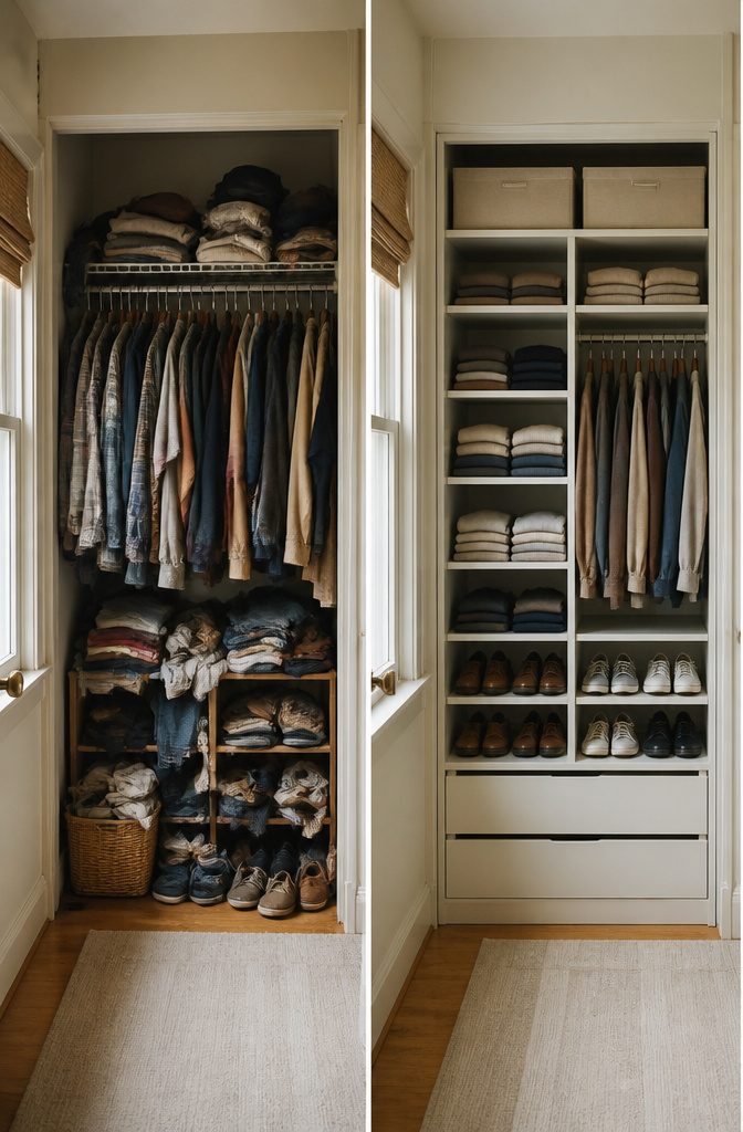 20 Small House Organization Ideas for a Tidier 2026 11 A closet organized with the IKEA PAX system.