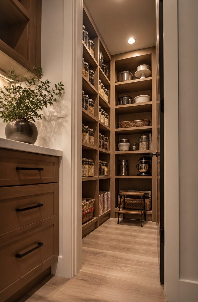 10 Small Pantry Ideas That Maximize Storage in Tight Kitchen Spaces 2 Tall shelves filled with pantry items, maximizing vertical height.
