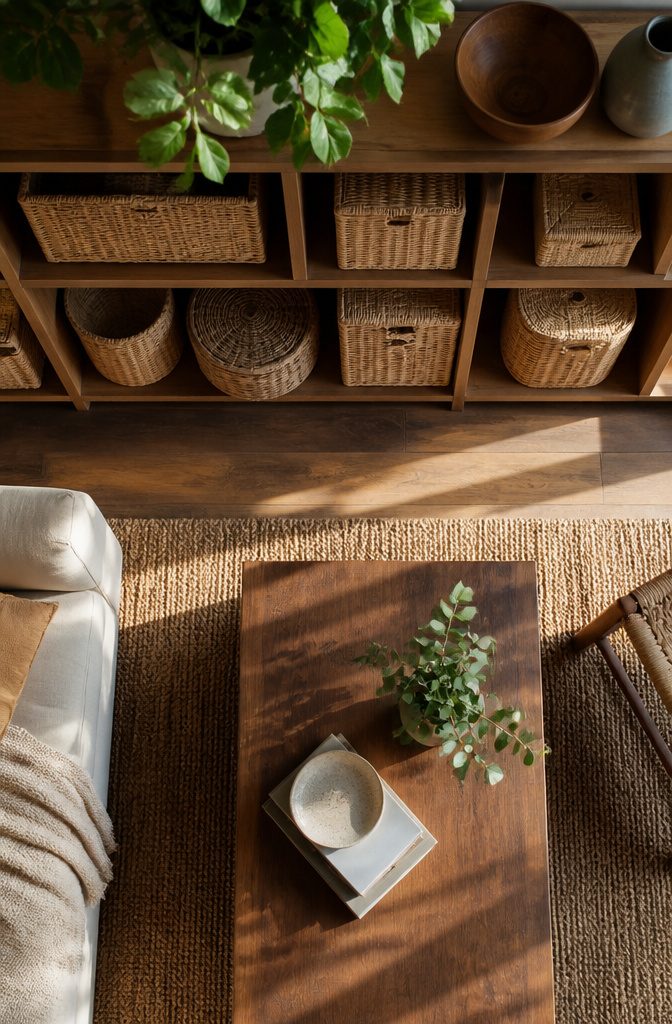 10 Storage Ideas for Small Spaces That Actually Work in 2026 9 Cubbies filled with lidded baskets, neatly organized in a living room.