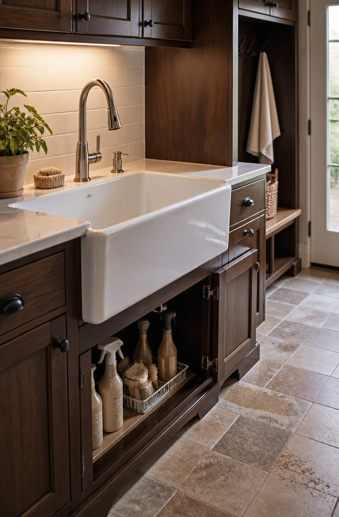 9 Utility Room Cabinet Ideas for Storage, Style and Budget in 2026 4 Deep utility sink integrated into cabinetry in a utility room.
