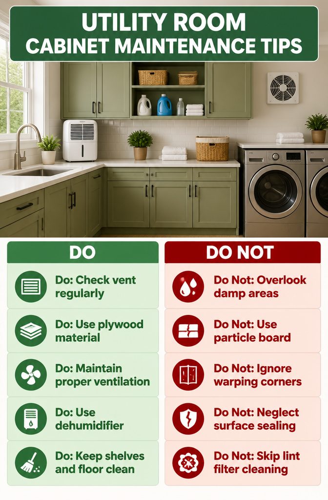9 Utility Room Cabinet Ideas for Storage, Style and Budget in 2026 12 Maintenance tips for utility room cabinets displayed in an image.