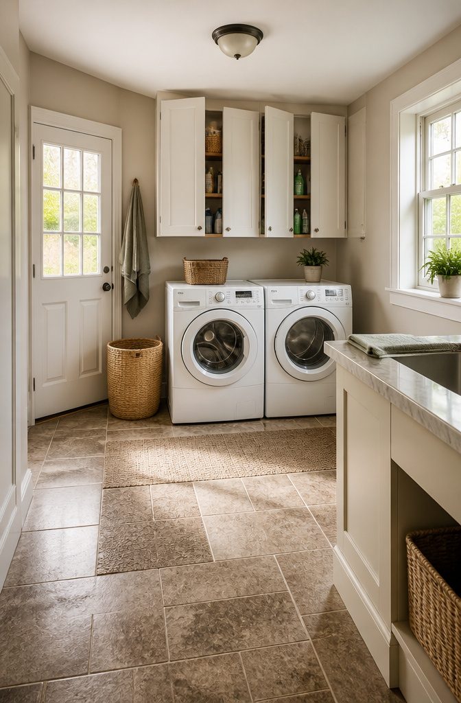 9 Utility Room Cabinet Ideas for Storage, Style and Budget in 2026 1 Wall-mounted upper cabinets installed above a washer and dryer.
