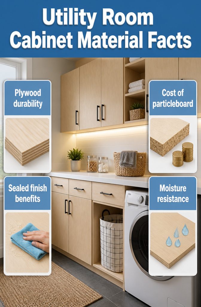 9 Utility Room Cabinet Ideas for Storage, Style and Budget in 2026 10 Information image comparing plywood and particleboard for cabinets.